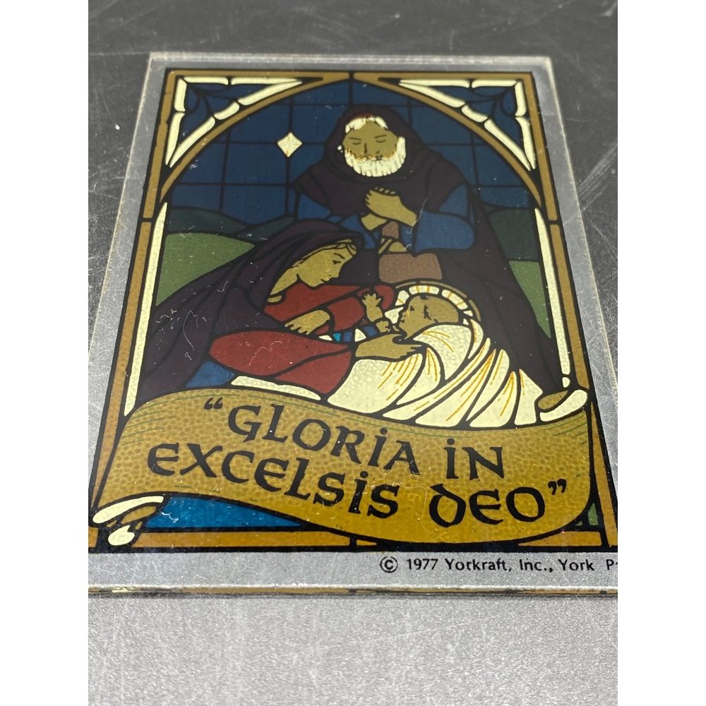 Vintage Yorkraft "Gloria in Excelsis Deo" 1977 Stained Glass 3.5"x5"
